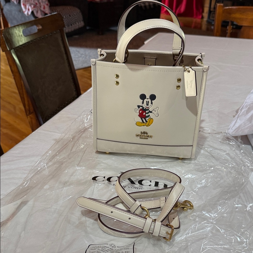 Coach Cream Leather Mickey Satchel with Detachable Strap